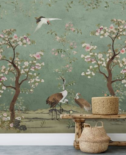 grønt tilpasset chinoiserie veggmaleri kalt Mint Green Lingering Garden Chinoiserie av Bloomery Decor grønt tilpasset chinoiserie veggmaleri kalt Mint Green Lingering Garden Chinoiserie av Bloomery Decor