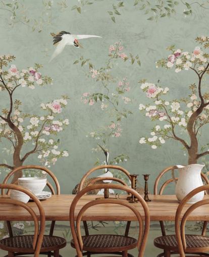 peinture murale de jardin personnalisée verte appelée Sage Green Lingering Garden Chinoiserie par Bloomery Decor peinture murale de jardin personnalisée verte appelée Sage Green Lingering Garden Chinoiserie par Bloomery Decor