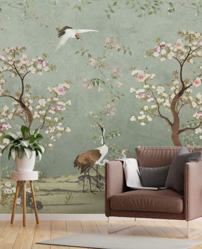 peinture murale de jardin personnalisée verte appelée Sage Green Lingering Garden Chinoiserie par Bloomery Decor peinture murale de jardin personnalisée verte appelée Sage Green Lingering Garden Chinoiserie par Bloomery Decor