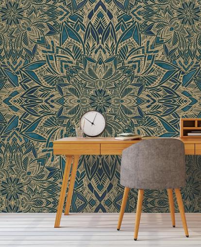 sinivihreä ja kultainen muokattava art deco -seinämaalaus nimeltä Teal Art Deco Golden Mandala by Bloomery Decor sinivihreä ja kultainen muokattava art deco -seinämaalaus nimeltä Teal Art Deco Golden Mandala by Bloomery Decor