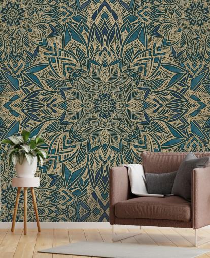 sinivihreä ja kultainen muokattava art deco -seinämaalaus nimeltä Teal Art Deco Golden Mandala by Bloomery Decor sinivihreä ja kultainen muokattava art deco -seinämaalaus nimeltä Teal Art Deco Golden Mandala by Bloomery Decor