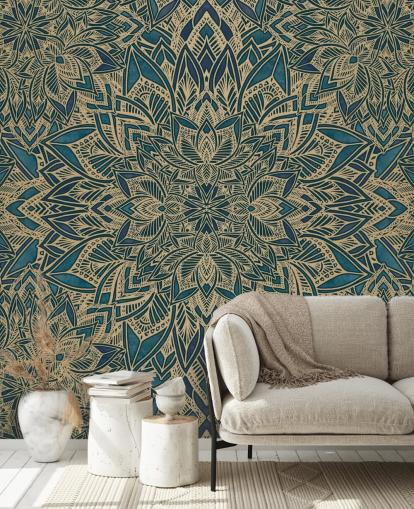Personalisierbares Art-Deco-Wandbild in Blaugrün und Gold namens Teal Art Deco Golden Mandala von Bloomery Decor Personalisierbares Art-Deco-Wandbild in Blaugrün und Gold namens Teal Art Deco Golden Mandala von Bloomery Decor