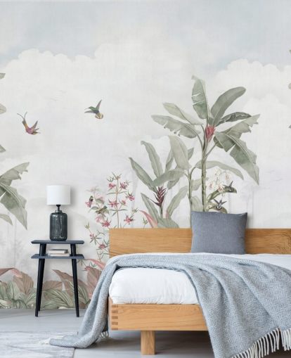 murale grigio personalizzato con giungla chiamato Grey Vintage Jungle Landscape di Bloomery Decor per case e aziende murale grigio personalizzato con giungla chiamato Grey Vintage Jungle Landscape di Bloomery Decor per case e aziende