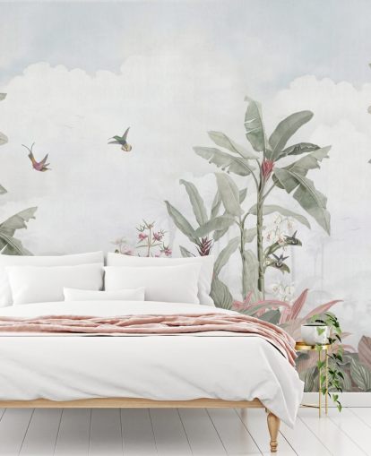 mural gris personalizado de la jungla llamado Grey Vintage Jungle Landscape de Bloomery Decor para hogares y negocios mural gris personalizado de la jungla llamado Grey Vintage Jungle Landscape de Bloomery Decor para hogares y negocios