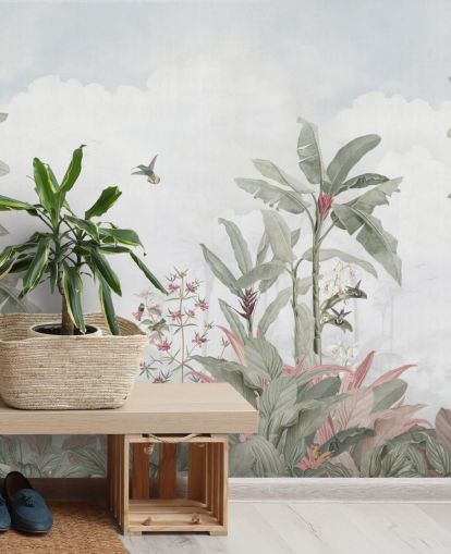 Bloomery Decorin harmaa mukautettu viidakon seinämaalaus nimeltä Grey Vintage Jungle Landscape koteihin ja yrityksiin Bloomery Decorin harmaa mukautettu viidakon seinämaalaus nimeltä Grey Vintage Jungle Landscape koteihin ja yrityksiin