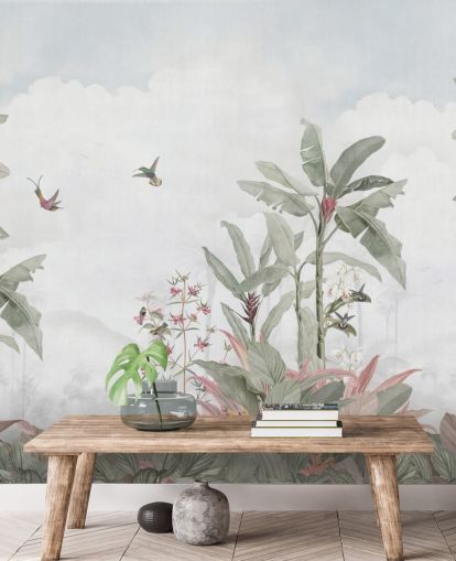 grått tilpasset jungelveggmaleri kalt Grey Vintage Jungle Landscape av Bloomery Decor for hjem og bedrifter grått tilpasset jungelveggmaleri kalt Grey Vintage Jungle Landscape av Bloomery Decor for hjem og bedrifter