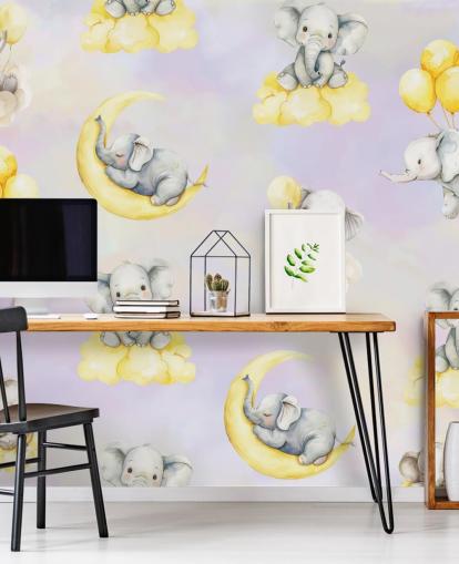 Wandbild „Celestial Cradles“ für Kinder, personalisierbar, Violett und Gelb, von Elena Pavlova, für Kindergärten Wandbild „Celestial Cradles“ für Kinder, personalisierbar, Violett und Gelb, von Elena Pavlova, für Kindergärten