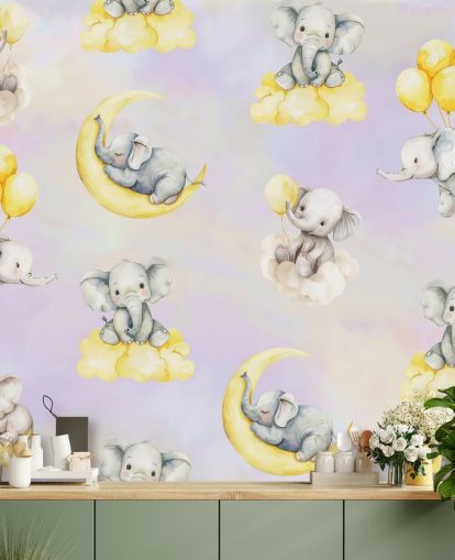 Wandbild „Celestial Cradles“ für Kinder, personalisierbar, Violett und Gelb, von Elena Pavlova, für Kindergärten Wandbild „Celestial Cradles“ für Kinder, personalisierbar, Violett und Gelb, von Elena Pavlova, für Kindergärten