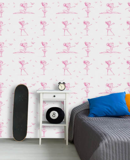 pink and white custom ballerina mural called Delicate Dance by Elena Pavlova for bedrooms and nurseries