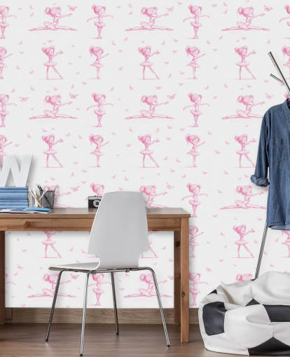 pink and white custom ballerina mural called Delicate Dance by Elena Pavlova for bedrooms and nurseries