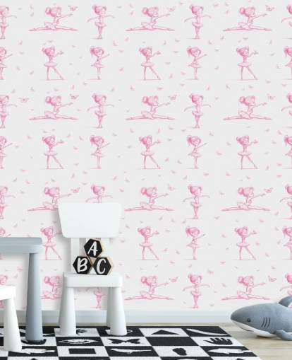 pink and white custom ballerina mural called Delicate Dance by Elena Pavlova for bedrooms and nurseries