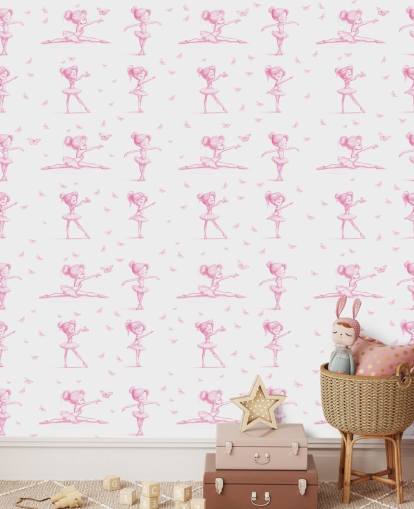 peinture murale de ballerine personnalisée rose et blanche appelée Delicate Dance par Elena Pavlova pour les chambres et les crèches