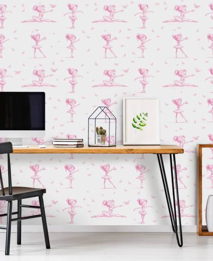 pink and white custom ballerina mural called Delicate Dance by Elena Pavlova for bedrooms and nurseries pink and white custom ballerina mural called Delicate Dance by Elena Pavlova for bedrooms and nurseries