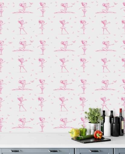 pink and white custom ballerina mural called Delicate Dance by Elena Pavlova for bedrooms and nurseries