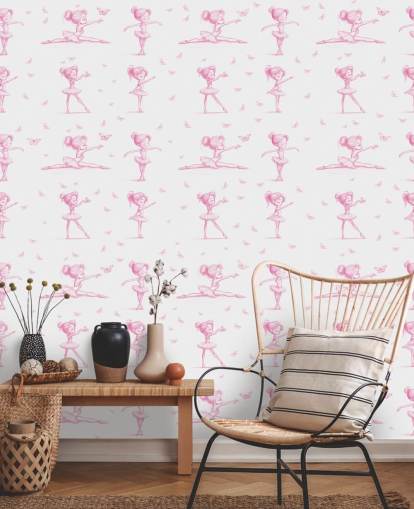 mural de bailarina personalizado rosa e branco chamado Delicate Dance de Elena Pavlova para quartos e creches