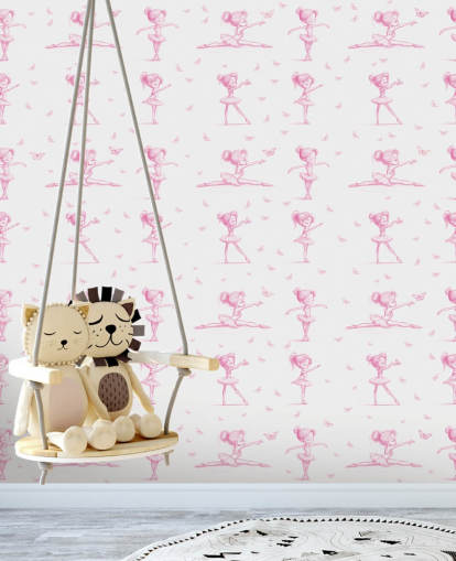 murale con ballerina personalizzata rosa e bianca chiamato Delicate Dance di Elena Pavlova per camere da letto e asili nido