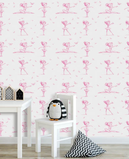 rosa-weißes maßgeschneidertes Ballerina-Wandbild namens Delicate Dance von Elena Pavlova für Schlafzimmer und Kinderzimmer
