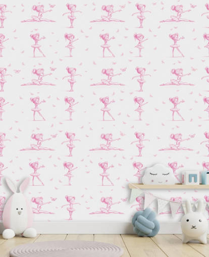 mural de bailarina personalizado en blanco y rosa llamado Delicate Dance de Elena Pavlova para dormitorios y guarderías