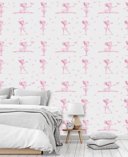 mural de bailarina personalizado en blanco y rosa llamado Delicate Dance de Elena Pavlova para dormitorios y guarderías