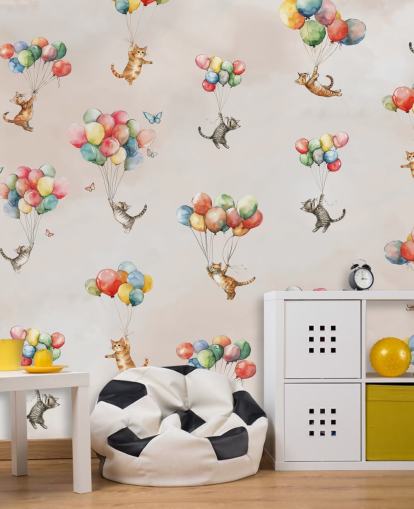 Rosafarbenes personalisierbares Katzen-Wandbild Floating Felines von Elena Pavlova für Schlafzimmer und Kinderzimmer