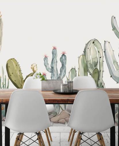 grønn og hvit tilpasset kaktus veggmaleri kalt Watercolor Prickle av Elena Pavlova grønn og hvit tilpasset kaktus veggmaleri kalt Watercolor Prickle av Elena Pavlova