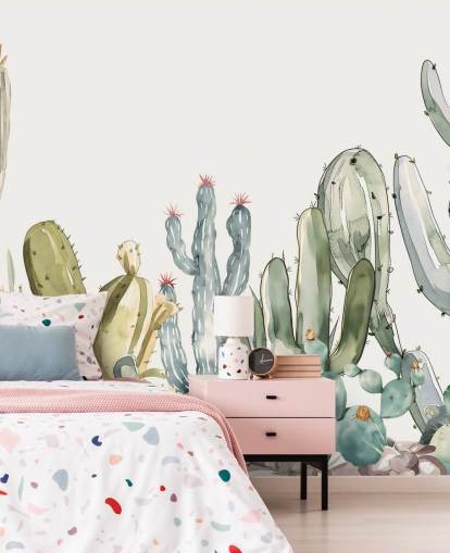 grøn og hvid brugerdefineret kaktus vægmaleri kaldet Watercolor Prickle af Elena Pavlova grøn og hvid brugerdefineret kaktus vægmaleri kaldet Watercolor Prickle af Elena Pavlova