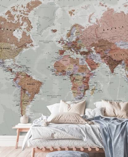 gray customizable world map wallpaper mural called Executive Political World Map by Lovell Johns for bedrooms and offices