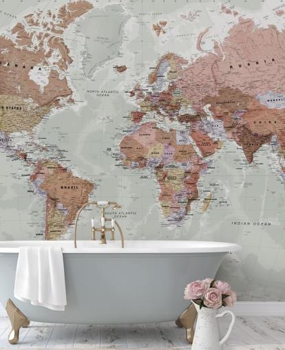 grå tilpasselig verdenskort tapetmaleri kaldet Executive Political World Map af Lovell Johns til soveværelser og kontorer grå tilpasselig verdenskort tapetmaleri kaldet Executive Political World Map af Lovell Johns til soveværelser og kontorer