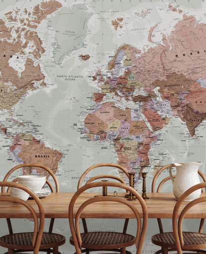 grey customisable world map wallpaper mural called Executive Political World Map by Lovell Johns for bedrooms and offices