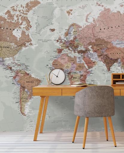gray customizable world map wallpaper mural called Executive Political World Map by Lovell Johns for bedrooms and offices