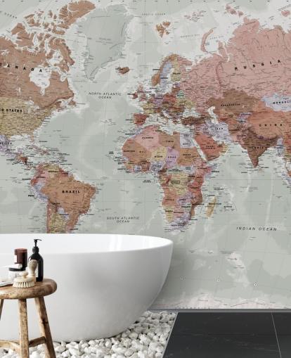 gray customizable world map wallpaper mural called Executive Political World Map by Lovell Johns for bedrooms and offices
