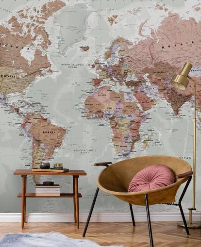 grijze aanpasbare wereldkaart behangmuurschildering genaamd Executive Political World Map van Lovell Johns voor slaapkamers en kantoren grijze aanpasbare wereldkaart behangmuurschildering genaamd Executive Political World Map van Lovell Johns voor slaapkamers en kantoren