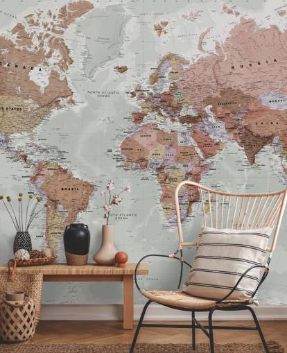 gray customizable world map wallpaper mural called Executive Political World Map by Lovell Johns for bedrooms and offices