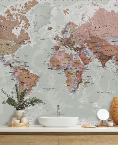 papier peint mural de carte du monde personnalisable gris appelé Executive Political World Map par Lovell Johns pour les chambres et les bureaux