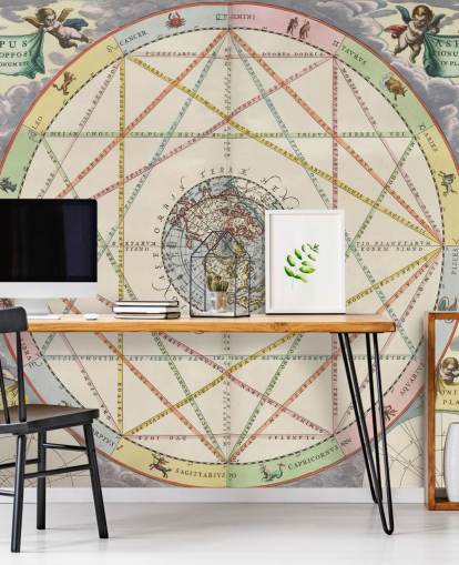 mural de mapa estelar personalizado chamado Diagrama de Aspectos Planetários da ArtiStory para escritórios domésticos e escolas