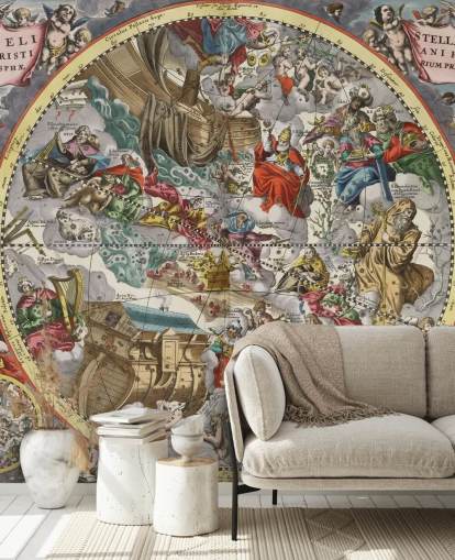 peinture murale personnalisée de l'atlas des étoiles appelée Premier hémisphère du firmament étoilé christianisé