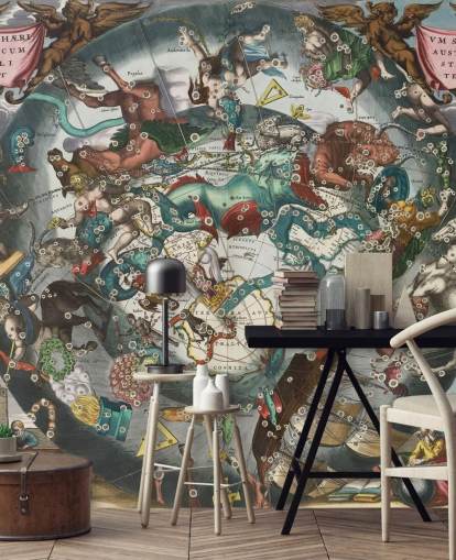 op maat gemaakte astronomische muurschildering genaamd Scenography of the Southern Hemisphere