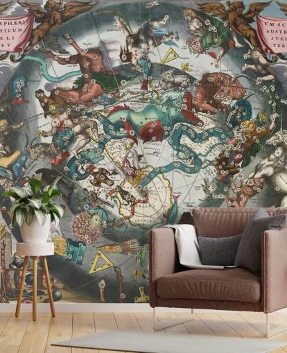 op maat gemaakte astronomische muurschildering genaamd Scenography of the Southern Hemisphere