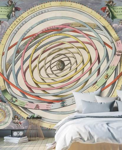 custom star map mural called Planetary Orbits Encompassing the Earth for home offices and creative spaces