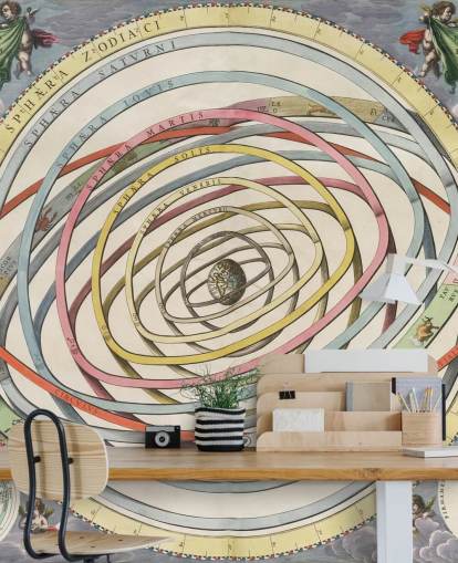 individuelles Sternkarten-Wandbild mit dem Titel Planetary Orbits Encrassing the Earth für Heimbüros und kreative Räume