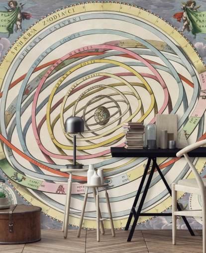 murale personalizzato con mappa stellare chiamato Planetary Orbits Encompring the Earth per casa, uffici e spazi creativi