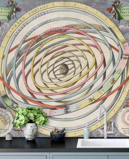 custom star map mural called Planetary Orbits Encompassing the Earth for home offices and creative spaces