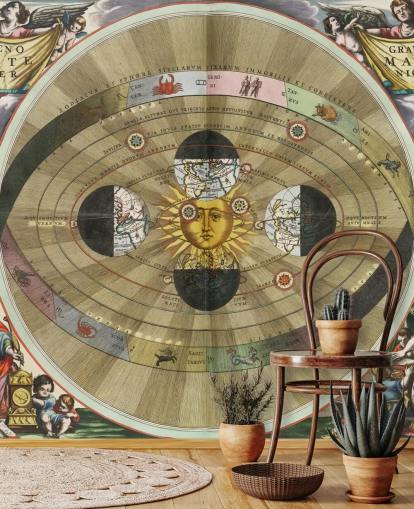 customisable astronomy mural called Scenography of the Copernican World System from ARTiSTORY for home offices
