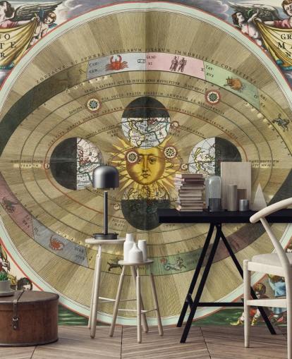 mural de astronomia personalizável chamado Scenografia do Sistema Mundial Copernicano da ArtiStory para escritórios domésticos