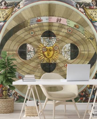 anpassbares Astronomie-Wandbild mit dem Titel Szenographie des kopernikanischen Weltsystems von ArtiStory für Heimbüros