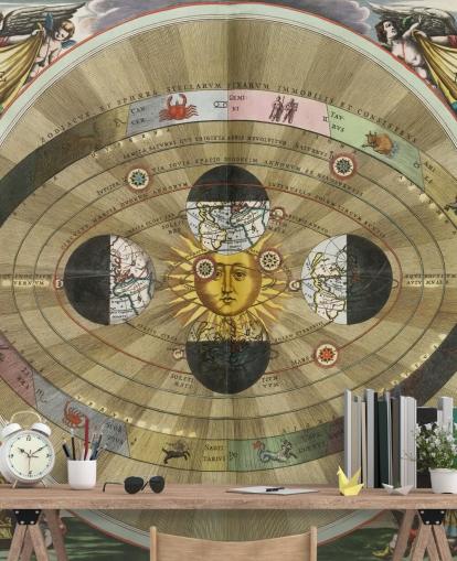mural astronómico personalizable llamado Escenografía del sistema mundial copernicano de ArtiStory para oficinas domésticas