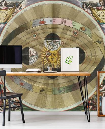 peinture murale d'astronomie personnalisable intitulée Scénographie du système mondial copernicien d'ArtiStory pour les bureaux à domicile peinture murale d'astronomie personnalisable intitulée Scénographie du système mondial copernicien d'ArtiStory pour les bureaux à domicile
