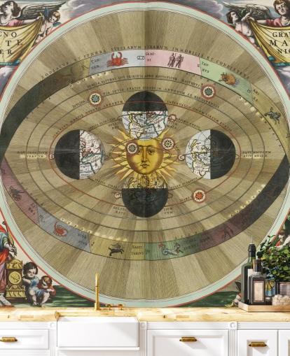 customisable astronomy mural called Scenography of the Copernican World System from ARTiSTORY for home offices