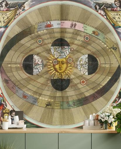 anpassbares Astronomie-Wandbild mit dem Titel Szenographie des kopernikanischen Weltsystems von ArtiStory für Heimbüros