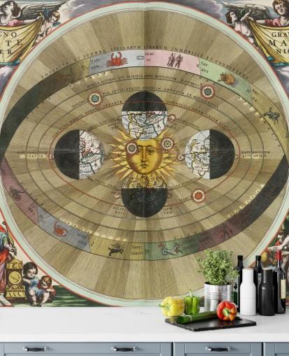 customisable astronomy mural called Scenography of the Copernican World System from ARTiSTORY for home offices